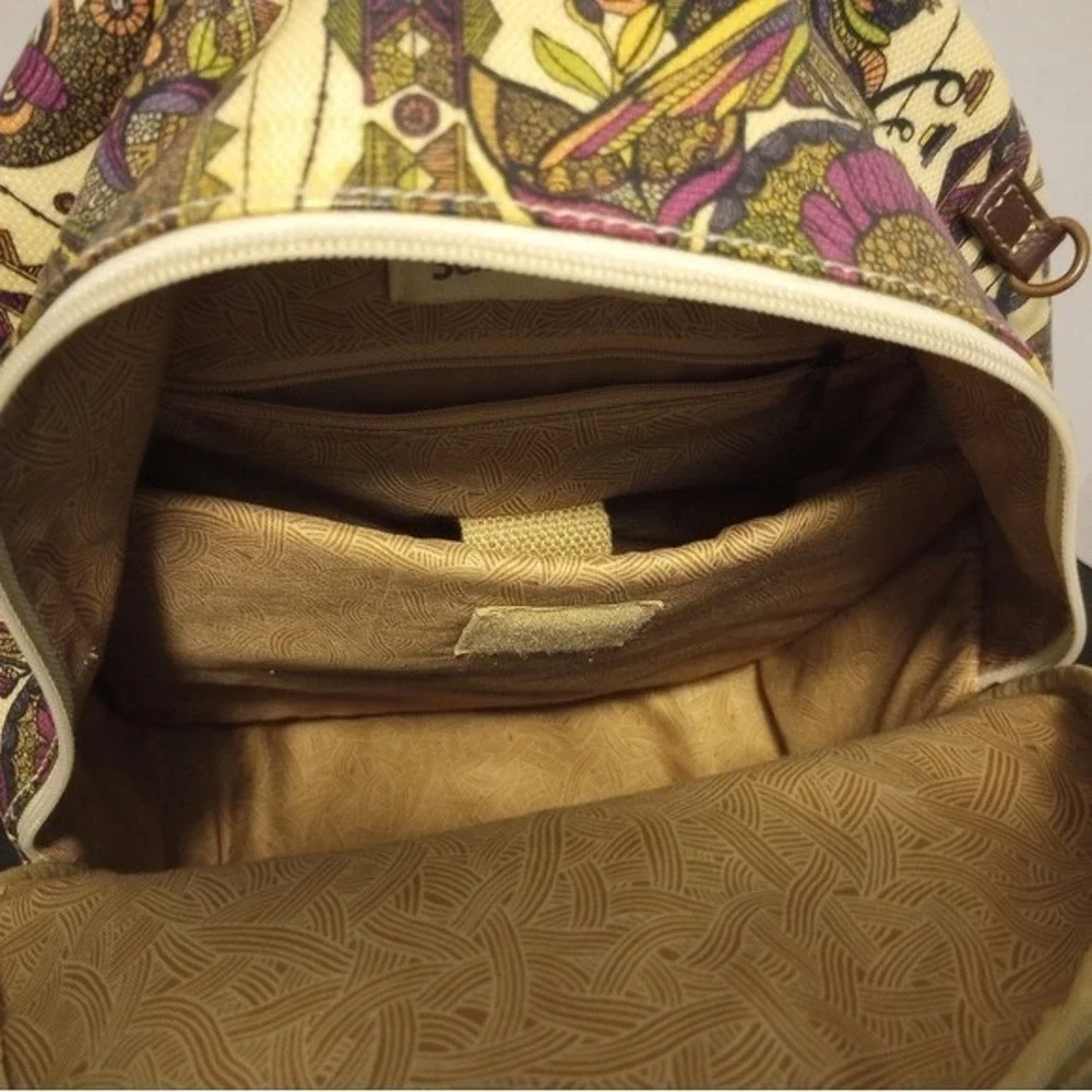 Sakroots Backpack‎ Small Tan Multi Owl Floral Festival Everyday Cute Bag